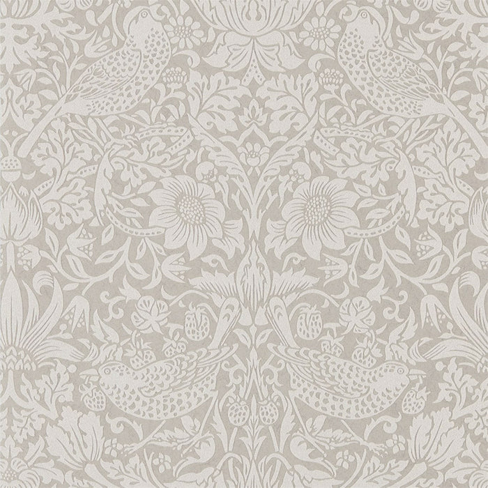 Morris & Co Pure Strawberry Thief Silver/Stone 216017 Wallpaper Sample DMPU216017