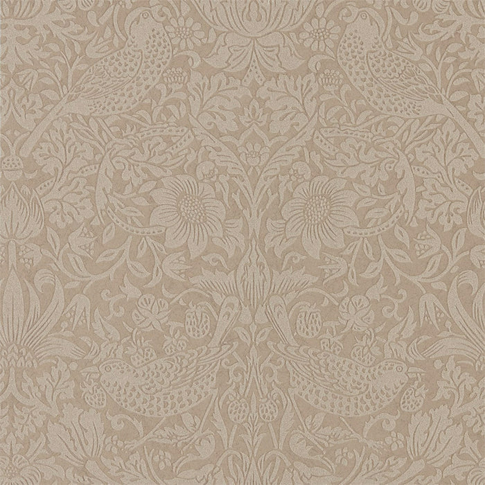 Morris & Co Pure Strawberry Thief Taupe/Gilver 216019 Wallpaper Sample DMPU216019