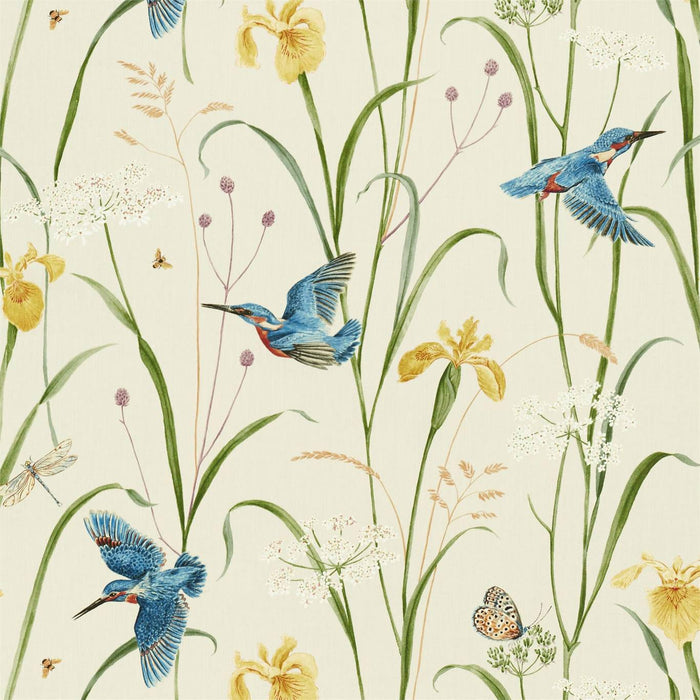 Sanderson Kingfisher & Iris Azure/Linen 226732 Fabric Sample DNTF226732