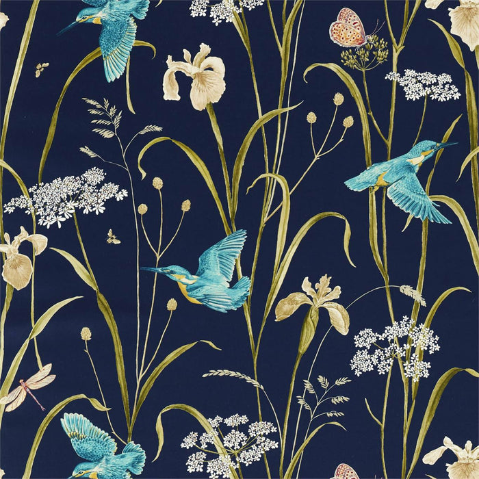 Sanderson Kingfisher & Iris Navy/Teal 226733 Fabric Sample DNTF226733