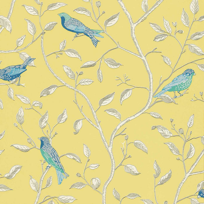 Sanderson Finches Yellow FI101 Wallpaper Sample DOPWFI101