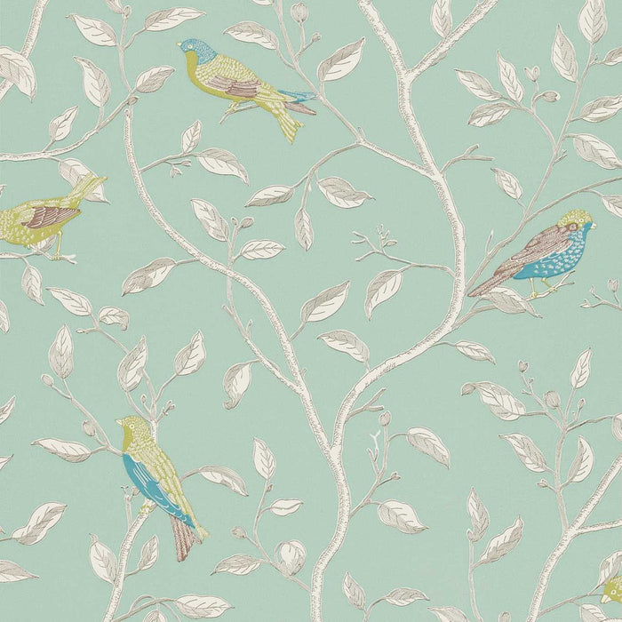 Sanderson Finches Duck Egg FI103 Wallpaper Sample DOPWFI103