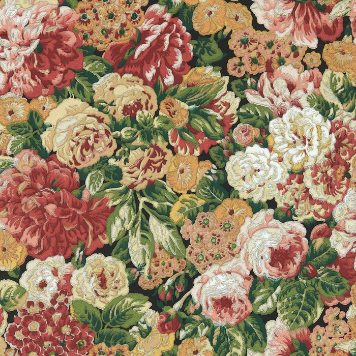 Sanderson Rose and Peony Amanpuri Red/Devon Green 217028 Wallpaper Sample DOSW217028