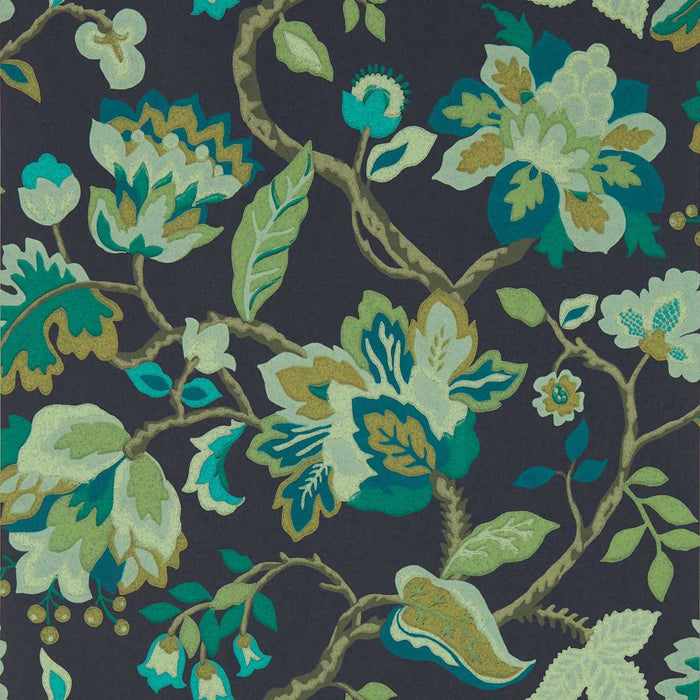 Sanderson Amanpuri Midnight/Eucalyptus 217044 Wallpaper Sample DOSW217044