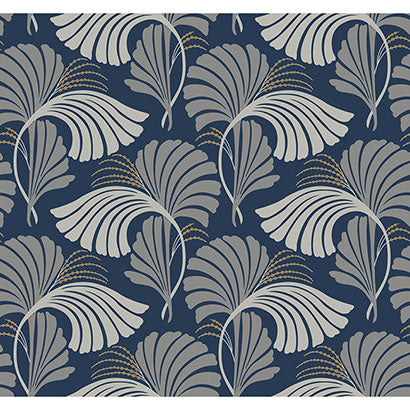 York Dancing Leaves Navy Wallpaper DT5133