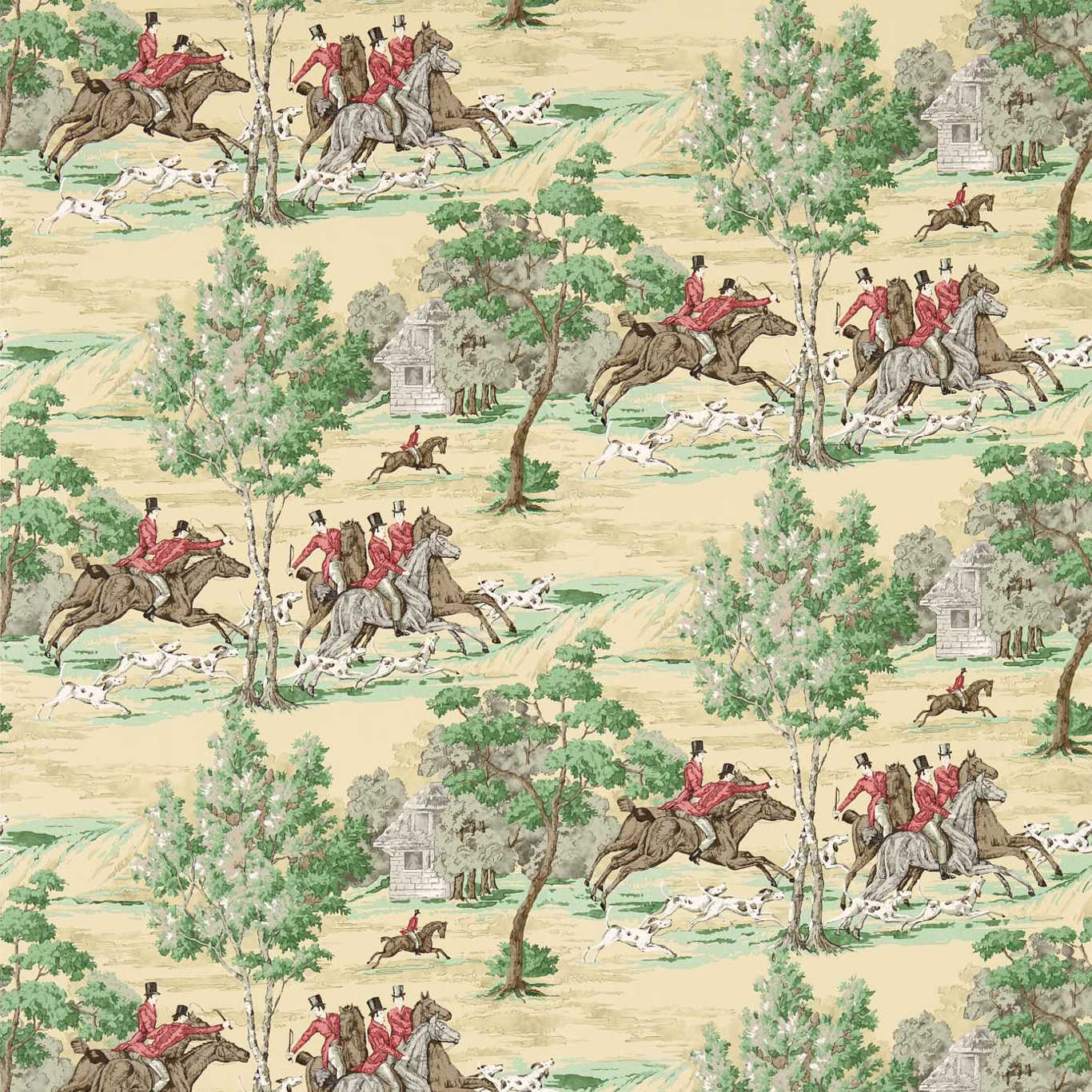 Sanderson Tally Ho Evergreen/Crimson 214598 Wallpaper Sample DVIN214598