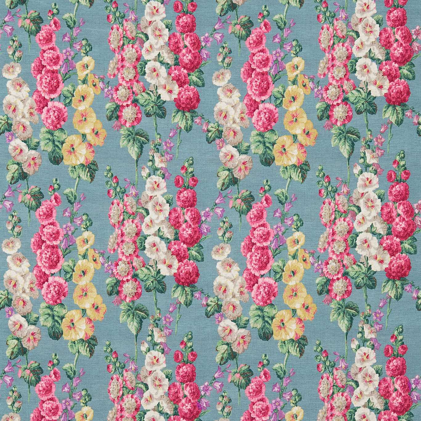 Sanderson Hollyhocks Petrol Blue/Multi 224310 Fabric Sample DVIN224310