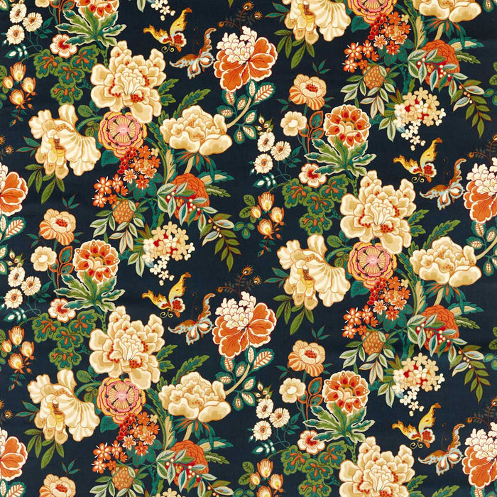 Sanderson Emperor Peony Midnight/Apricot 226961 Fabric Sample DWAT226961