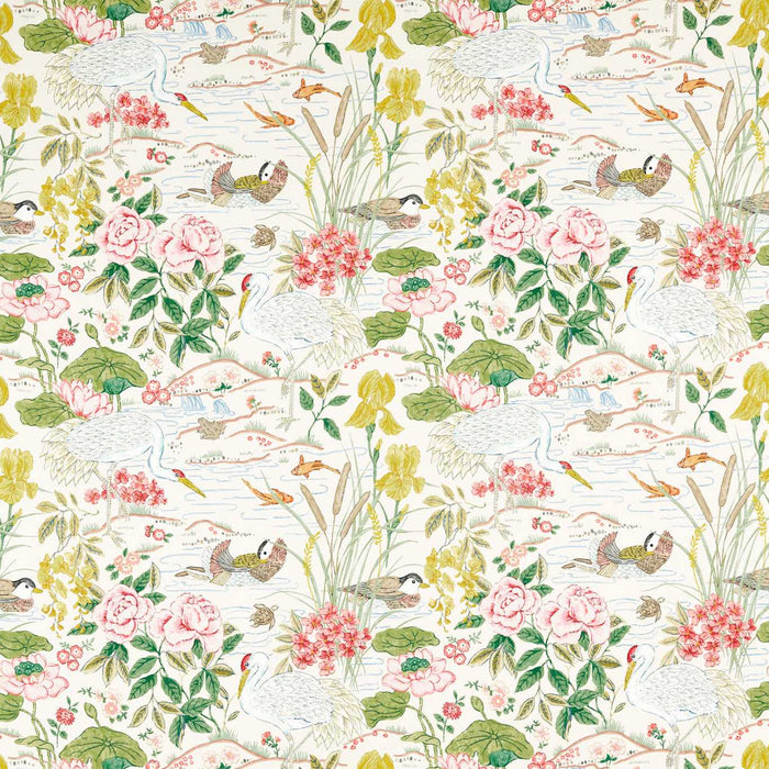 Sanderson Crane & Frog Lotus Pink/Gosling 226968 Fabric Sample DWAT226968