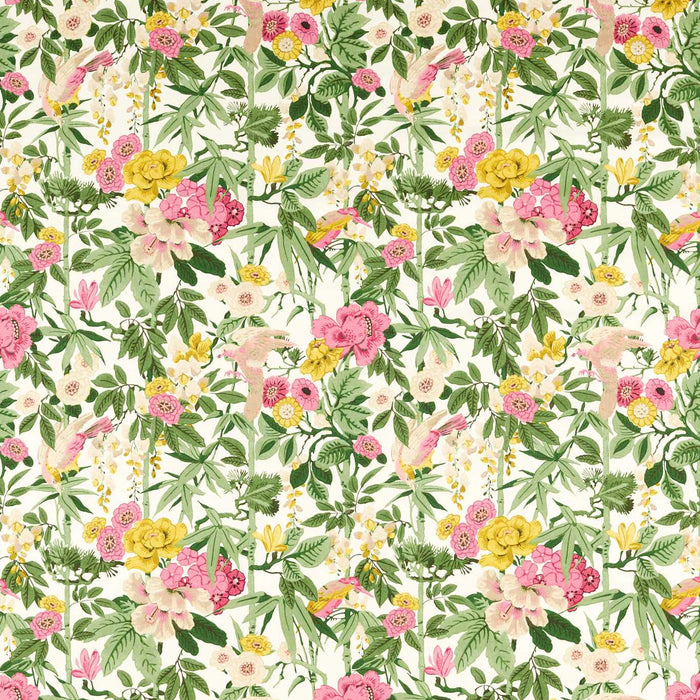 Sanderson Bamboo & Bird Scallion Green/Fushia 226969 Fabric Sample DWAT226969