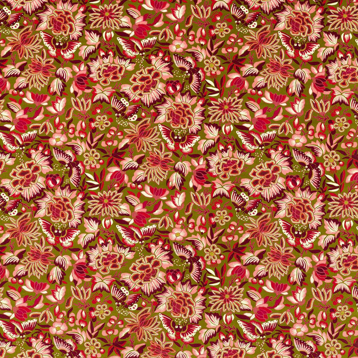 Sanderson Amara Butterfly Olive /Lotus Pink 226975 Fabric Sample DWAT226975