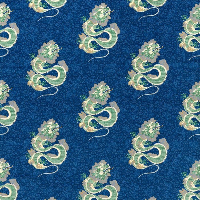 Sanderson Water Dragon Emperor Blue/Emerald 226976 Fabric Sample DWAT226976