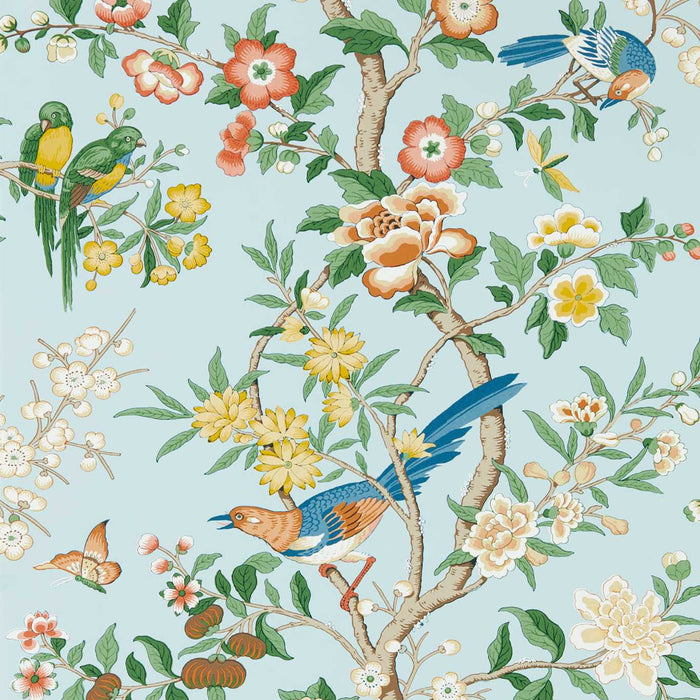 Sanderson Chinoiserie Hall Dawn Blue/Persimmon 217112 Wallpaper Sample DWAW217112