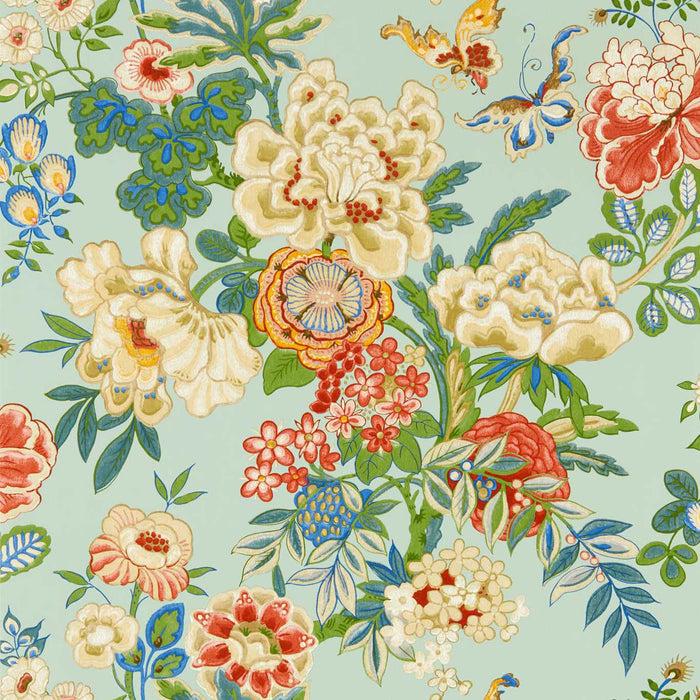 Sanderson Emperor Peony Jade/Apricot 217122 Wallpaper Sample DWAW217122