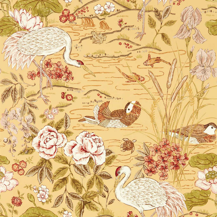 Sanderson Crane & Frog Honey/Olive 217124 Wallpaper Sample DWAW217124