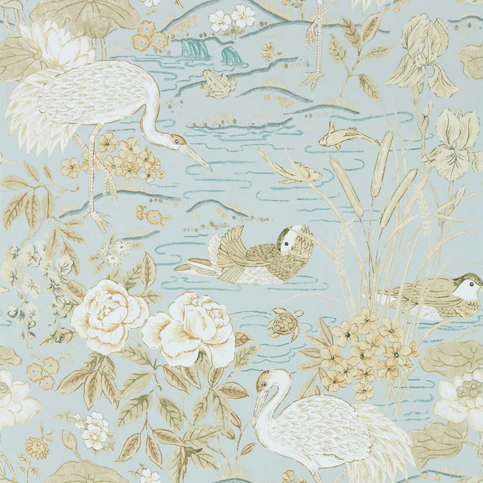 Sanderson Crane & Frog Sky/Honey 217125 Wallpaper Sample DWAW217125