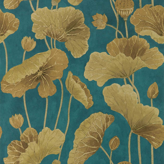 Sanderson Lotus Leaf Midnight/Copper 217127 Wallpaper Sample DWAW217127