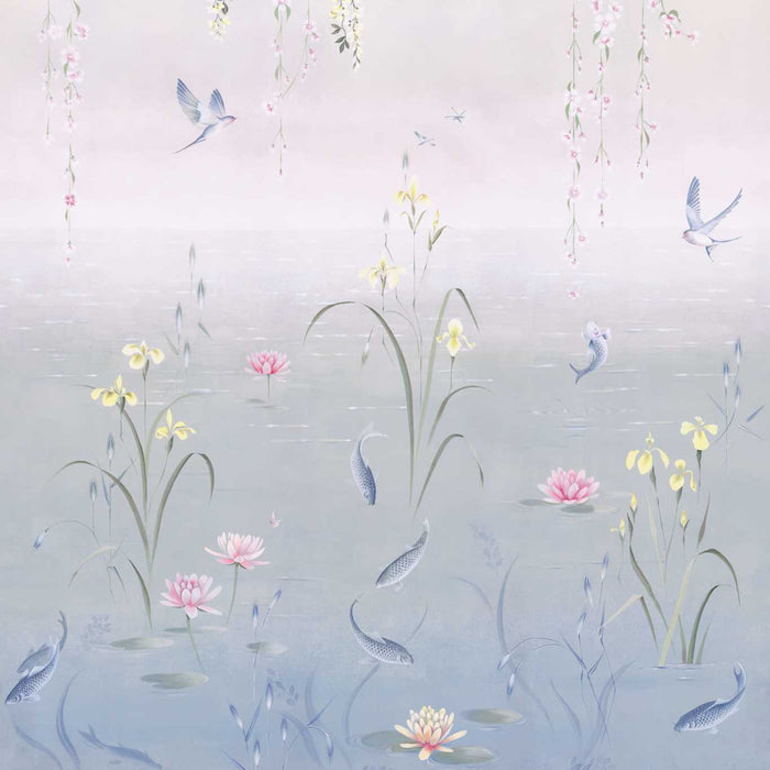 Sanderson Water Garden Soft Jade/Pink Blossom 217131 Wallpaper Sample DWAW217131