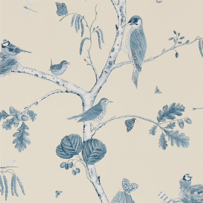 Sanderson Woodland Chorus Indigo/Ecru 215705 Wallpaper Sample DWOW215705