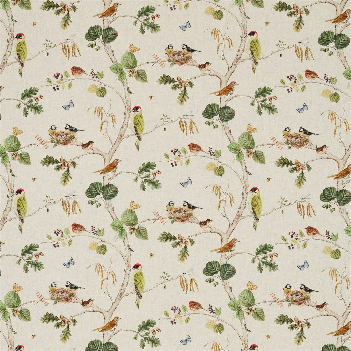 Sanderson Woodland Chorus Linen/Multi 225511 Fabric Sample DWOW225511