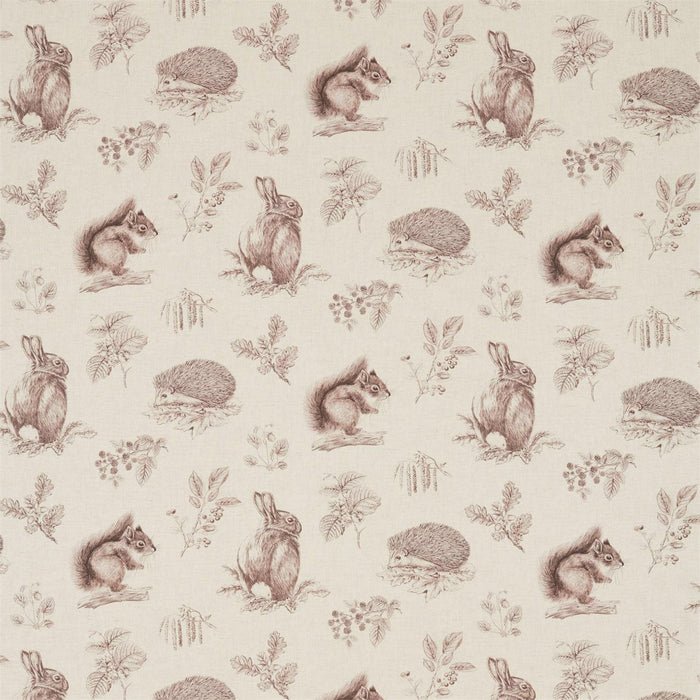 Sanderson Squirrel & Hedgehog Walnut/Linen 225523 Fabric Sample DWOW225523