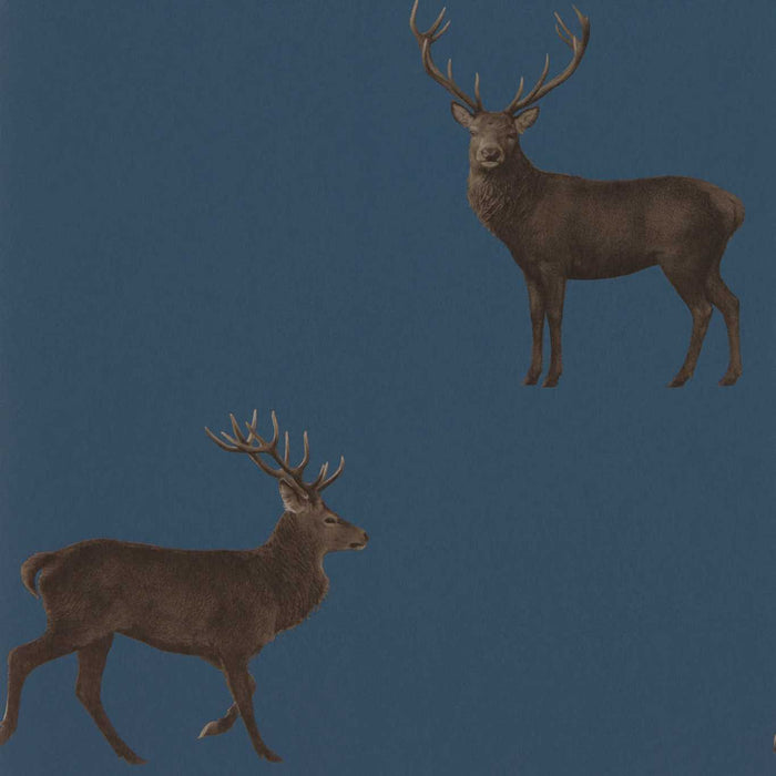 Sanderson Evesham Deer Indigo 216620 Wallpaper Sample DYSI216620