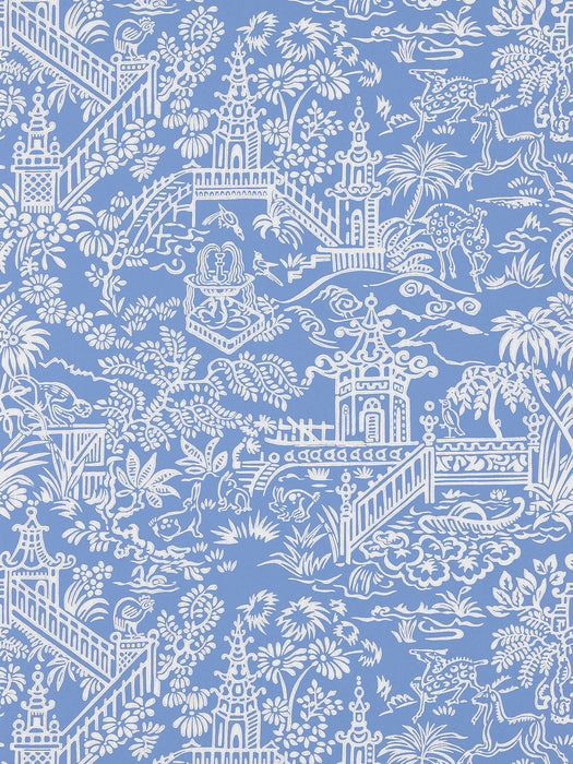 Pierre Frey Les Pagodes Bleu Wallpaper Sample FP761007