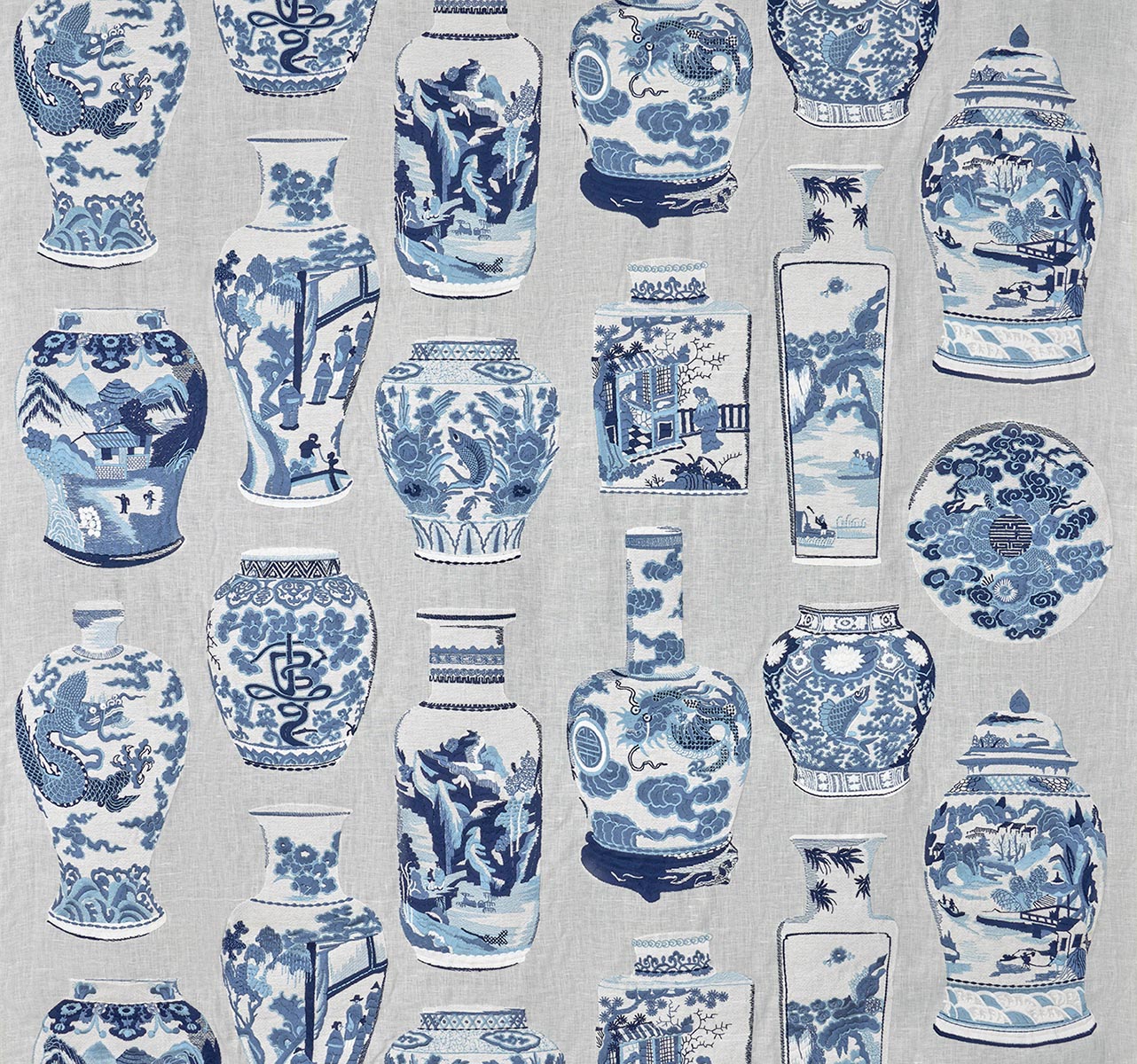 Pierre Frey Qinghua Blue Porcelain Fabric F3806001