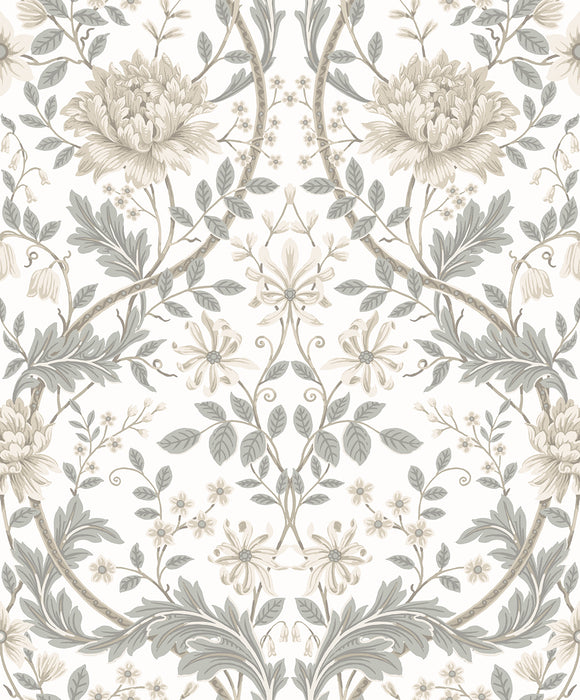 Seabrook Designs Honeysuckle Floral Prepasted Ivory & Grey Wallpaper Sample EP10000