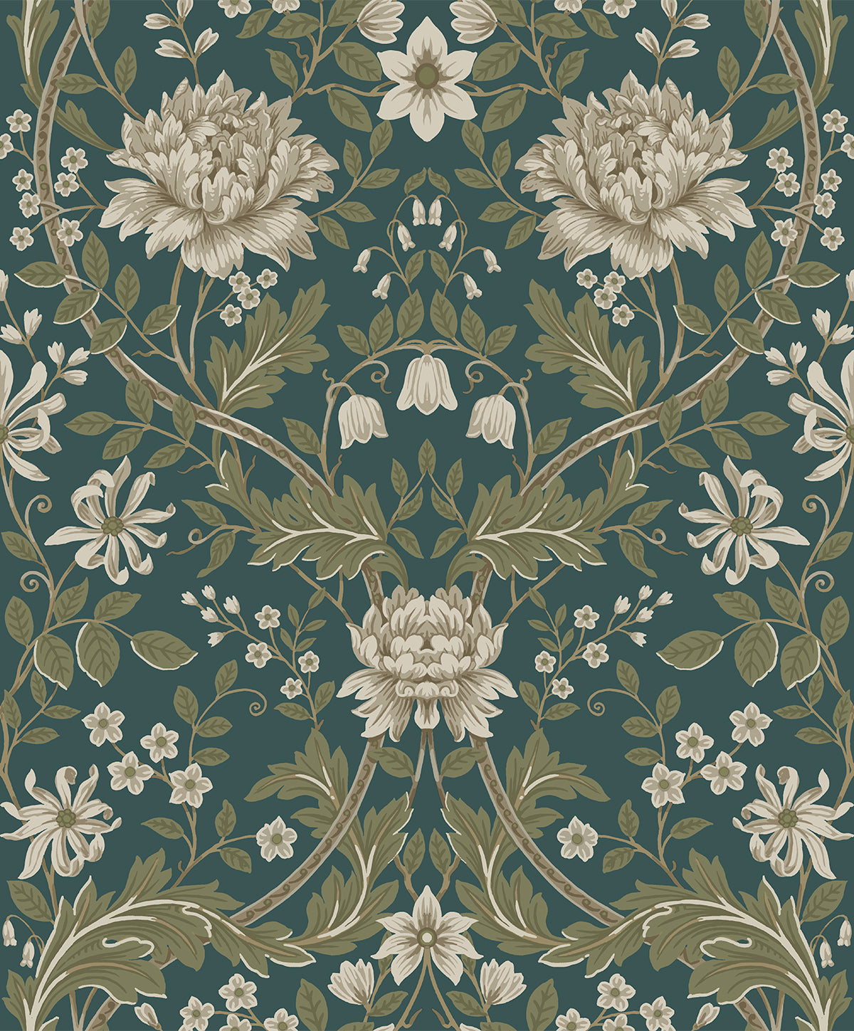 Seabrook Designs Honeysuckle Floral Prepasted Teal & Moss Green Wallpaper EP10004