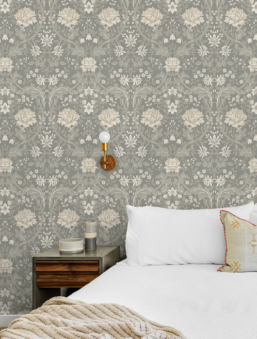 Seabrook Designs Honeysuckle Floral Prepasted Daydream Grey Wallpaper Sample EP10008