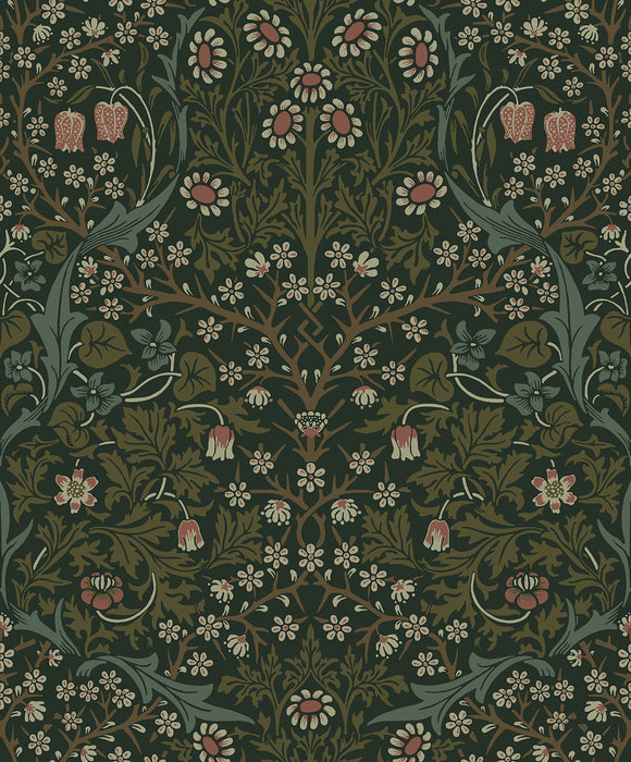 Seabrook Designs Victorian Garden Floral Prepasted Greenery Wallpaper Sample EP10104