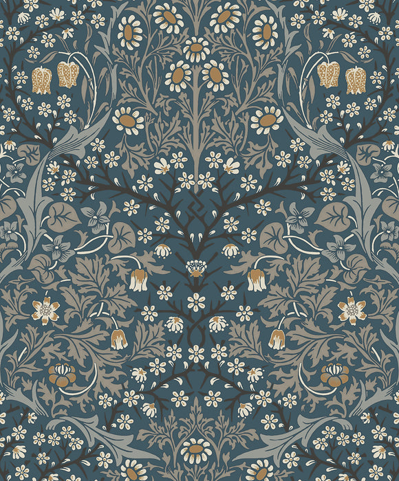 Seabrook Designs Victorian Garden Floral Prepasted Aegean Blue & Warm Stone Wallpaper EP10112