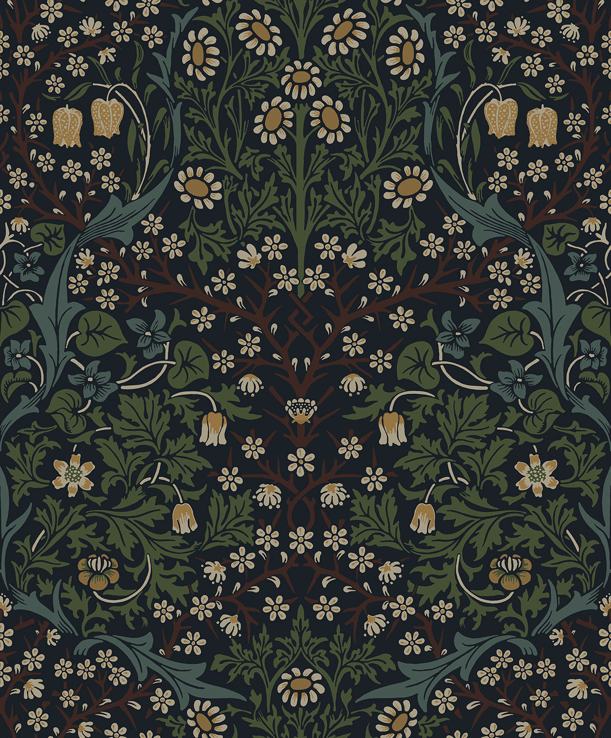 Seabrook Designs Victorian Garden Floral Prepasted Midnight Blue & Evergreen Wallpaper EP10122