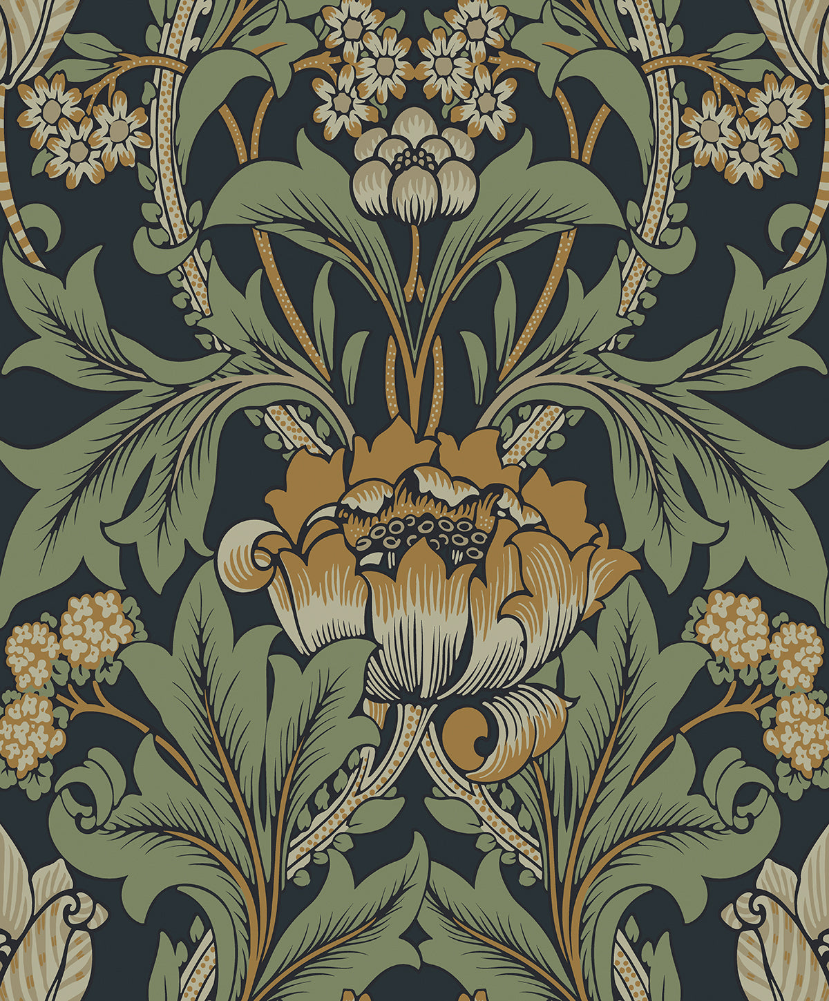 Seabrook Designs Primrose Garden Floral Prepasted Midnight Blue & Goldenrod Wallpaper EP10204