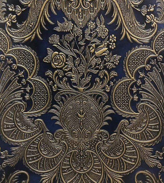 Old World Weavers Cuir Maintenon Blue & Gold Elisabeth Fabric ER 0001C103