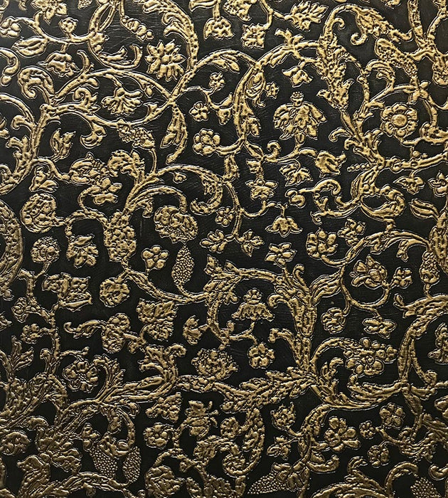 Old World Weavers Cuir Anvers Black & Gold Fabric Sample ER 0001C302