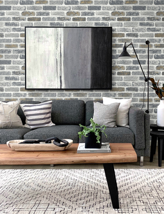 Seabrook Designs Vintage Faux Brick Steel Grey & Tan Wallpaper ET10105