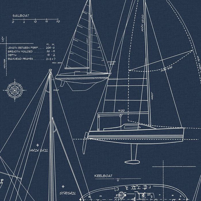 Seabrook Designs Sail Away Navy Blue Wallpaper Sample ET10222