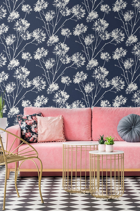 Seabrook Designs Dandelion Fields Navy Blue Wallpaper Sample ET10412