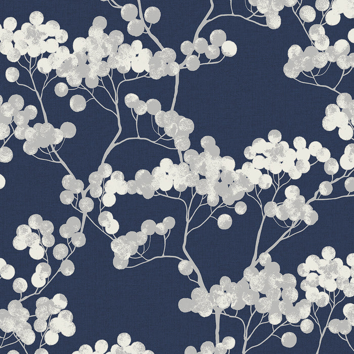 Seabrook Designs Bayberry Blossom Navy Blue Wallpaper ET10502