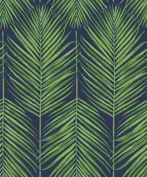 Seabrook Designs Marina Palm Moss Green & Blue Wallpaper Sample ET10714