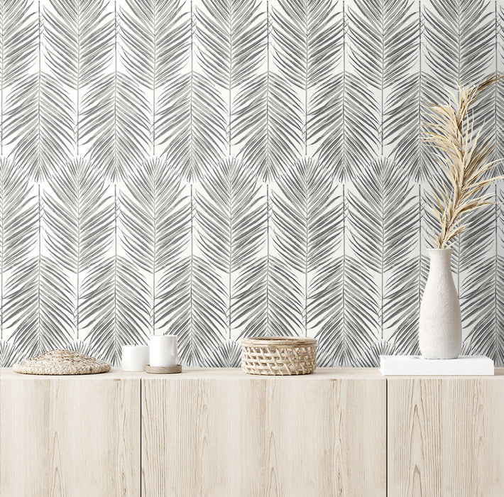 Seabrook Designs Marina Palm Daydream Grey Wallpaper Sample ET10730