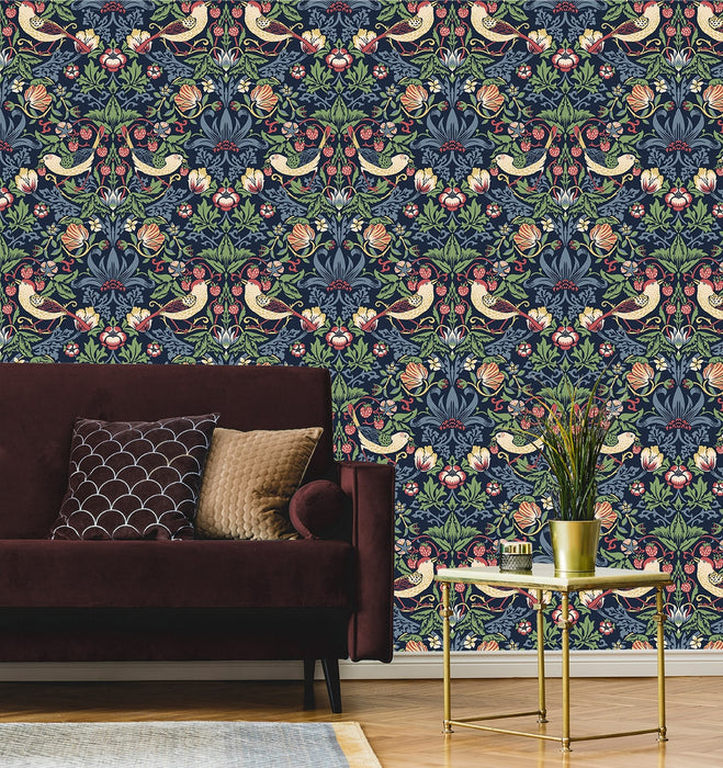 Seabrook Designs Fragaria Garden Midnight Blue Wallpaper Sample ET11202