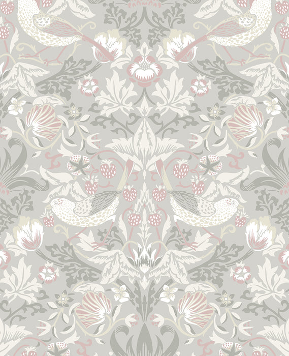 Seabrook Designs Fragaria Garden Light Grey & Rose Petal Wallpaper Sample ET11208