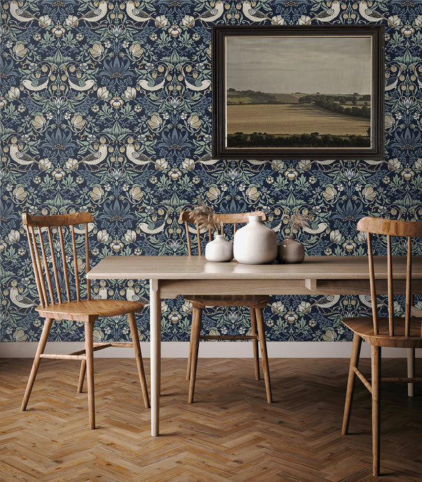 Seabrook Designs Fragaria Garden Navy Blue & Aloe Wallpaper ET11212