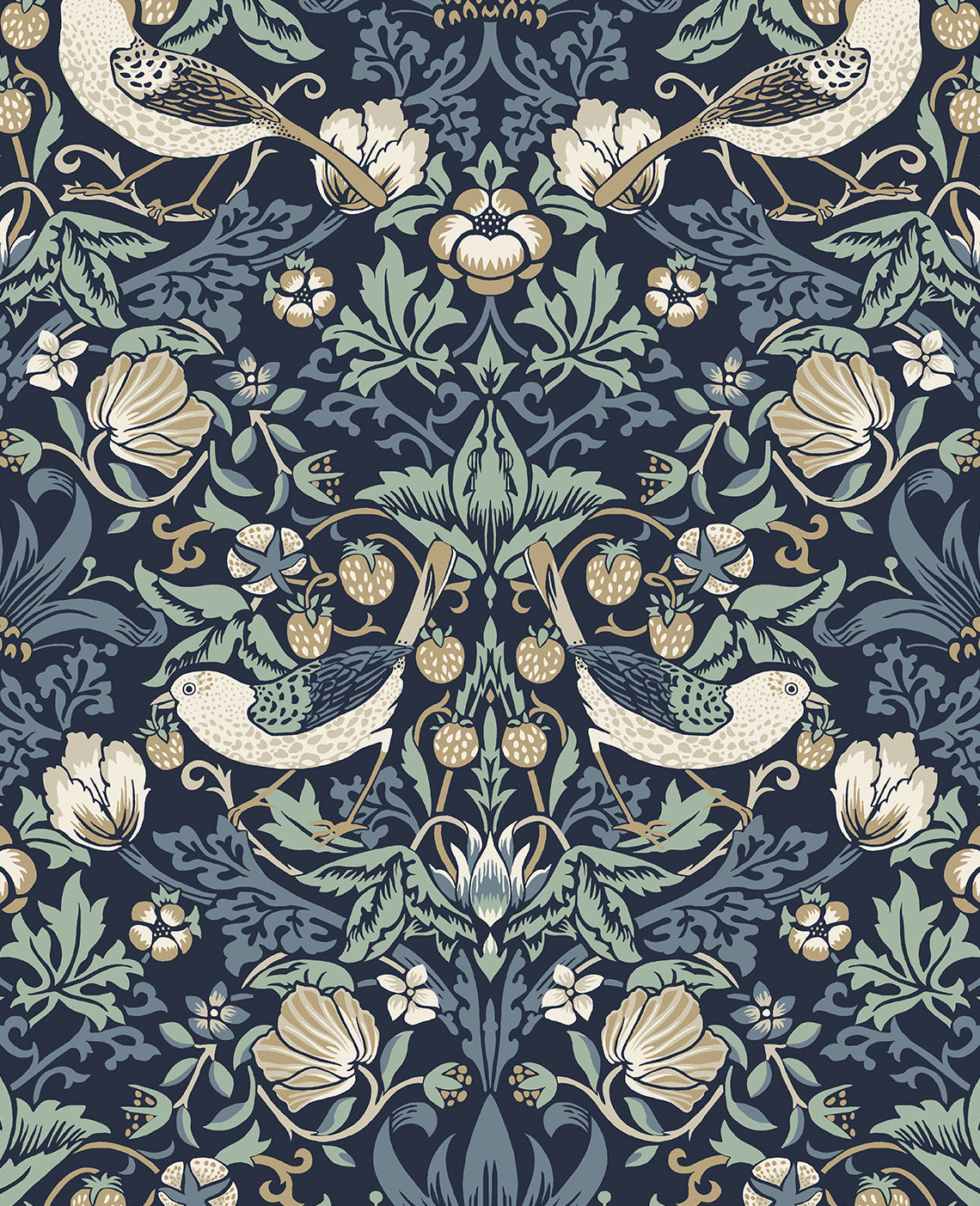 Seabrook Designs Fragaria Garden Navy Blue & Aloe Wallpaper ET11212