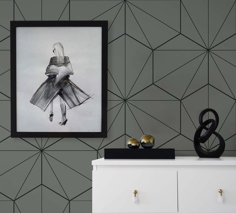 Seabrook Designs Hedron Geometric Pavestone & Ebony Wallpaper Sample ET11305