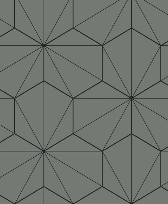 Seabrook Designs Hedron Geometric Pavestone & Ebony Wallpaper ET11305