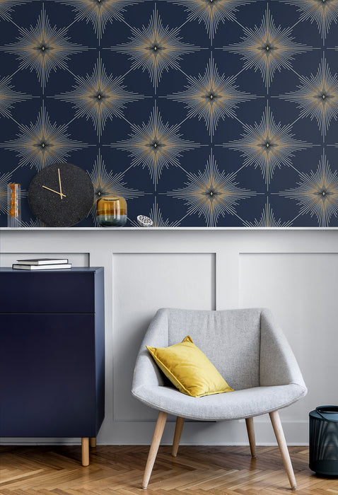 Seabrook Designs North Star Navy Blue Wallpaper Sample ET11402